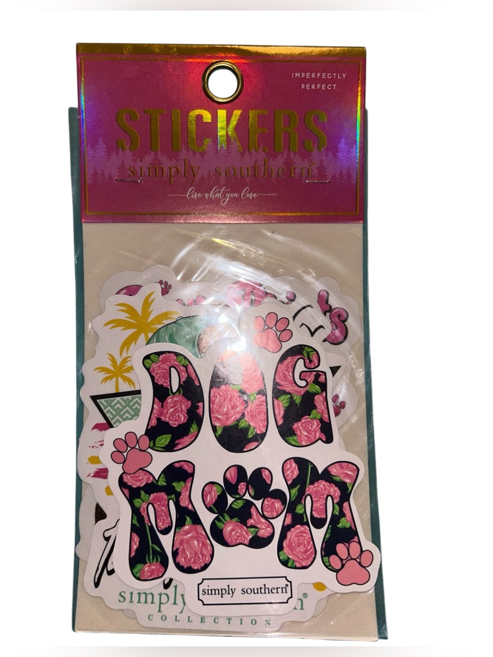 Simply Southern Pink & Black Floral "Dog Mom" Sticker Set 3-pack